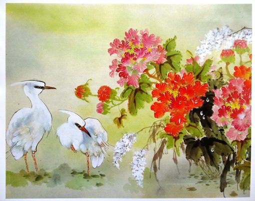 Grabado Aves con flores 6/25