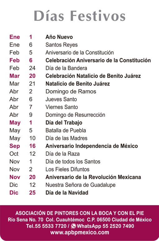 Calendario de bolsillo 2023