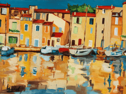 “Ciudad costera” Lionel Planchenault Pintor con la boca