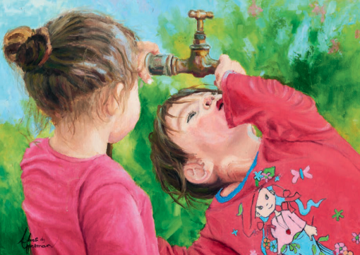 MX212 - Dos Niñas tomando agua de la llave